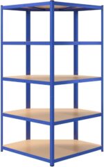 Brokky 5-Layer Corner Shelf Blue Steel&Engineered Wood-Garage Shelves Metal Storage Shelves,Heavy Duty Shed Storage Racking for Warehouse Workshop Office - Image 6