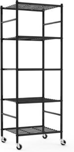 Sakugi Storage Shelves Organizer - 5 Tier Metal Shelf Organizer with Metal Wheels and Adjustable Leveling Feet, Heavy Duty Garage Shelving for Kitchen, Pantry and Closet, 18.1"x12.6"x58.7", Black