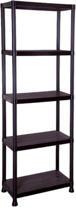 Taylor & Brown 5 Tier Heavy Duty Black Plastic Garage Storage Shelving 60cm Wide Shelves Shed Shelf Unit Home Office Pantry Workshop Racking (60 x 30 x 172cm)