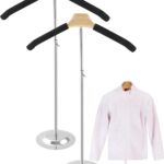 QWORK Adjustable Metal T-Shirt Display Stand, 2 Pack Foam & Wire Clothes Hanger Rack -16" to 28" for Coat Clothing Garment Retail, Craft Show