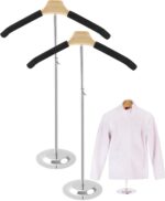 QWORK Adjustable Metal T-Shirt Display Stand, 2 Pack Foam & Wire Clothes Hanger Rack -16" to 28" for Coat Clothing Garment Retail, Craft Show