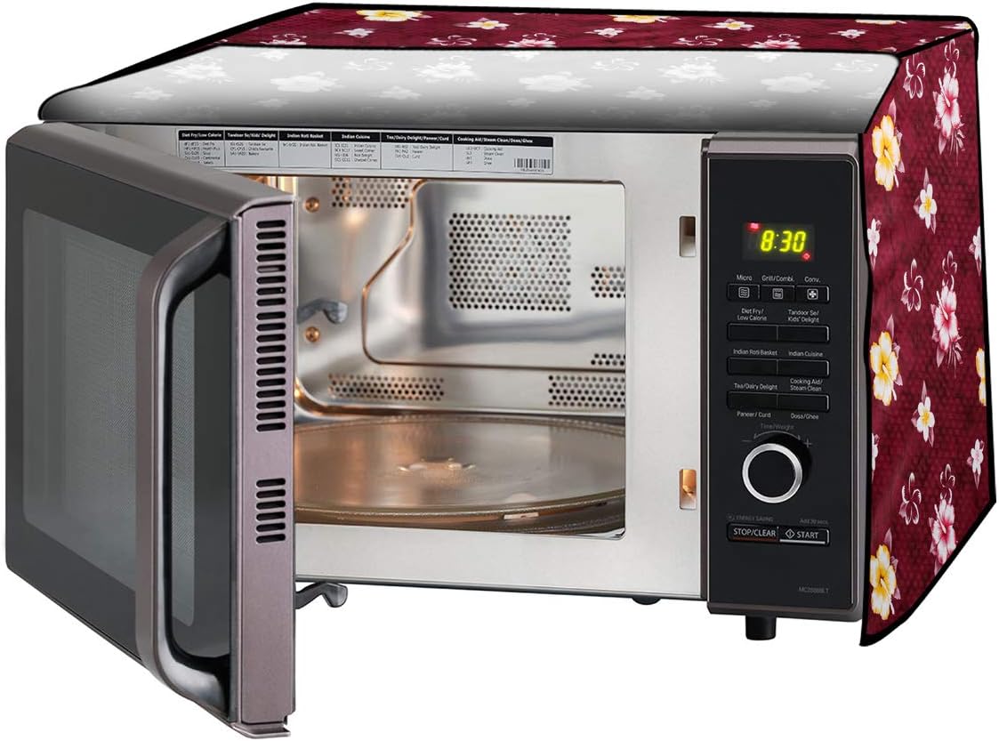 61KbjMQzr8L._AC_SL1500_.jpg Stylista Microwave Oven Cover for Samsung 21 L Convection CE77JD-SB/XTL Floral Pattern Red - Image 1
