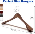 HOUSE DAY 6 Pack Wide Shoulder Wooden Hangers, Suit Hangers with Non Slip Pants Bar, Smooth Finish 360° Swivel Hook Solid Wood Coat Hangers for Dress, Jacket, Pants, Heavy Clothes Hangers (Walnut) - Image 9