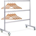DoubleFill 3 Tier Clothes Hanger Holder Organizer Rack Stand 32.5 ×30 Stainless Steel Clothing Hanger Storage System for Storage in Shopping Mall Specialty Store Laundry Room