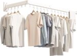 Clothes Hanger Rack, Wall Mounted Clothes Drying Rack, Collapsible Retractable Laundry Clothes Rack Wall Mount, Drying Rack with Windproof Ring Hooks (White） - Image 7