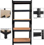 Rincy® Black Adjustable 5-Shelf Shelving Unit Storage Rack Utility Rack Garage Shelves Display Rack Stainless Steel Metal Boltless Rivet Rack 60"(H) x 24"(L) x 12" (D) - 5-Shelf (Black) - Image 4