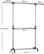 SONGMICS Adjustable Garment Rack Clothes Hanging Rail Stand with Middle Rail - Stainless Steel Clad Pipe LLR41L - Image 4