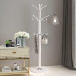 Jorunb Coat Hanger Stand Bedroom Clothes Hanger Stand Metal Coat Rack Stand Free Standing Hall Tree for Hanging Scarf, Bag, Jacket, Home Entry-way Hat Hanger Organizer (small, white) - Image 3
