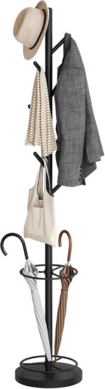 YATINEY Coat Rack Stand with Umbrella Holder, 69 Inch Freestanding Coat Tree for Entryway, Clothing Rack Hanger for Hats, Bags, Jackets, Metal Coat Stand Organizer for Bedroom, Office, Black YM03BB