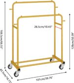 Laiensia Double Rods Garment Rack with Wheels, Clothing Rack for Hanging Clothes,4 Hooks, Multi-Functional Bedroom Clothes Rack, Gold - Image 3