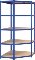 Brokky 5-Layer Corner Shelf Blue Steel&Engineered Wood-Garage Shelves Metal Storage Shelves,Heavy Duty Shed Storage Racking for Warehouse Workshop Office - Image 2