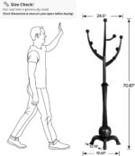 Heavy Duty Coat Rack Freestanding Wood Tree Rack with 8 Hooks, Unique Design Tree Branch-look, Premium Coat Tree Clothes Hanger Stand with Sphere Base for Entryway, Hallway, Bedroom-Load 160lbs Black - Image 2