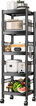 DAYONG 5-Tier Kitchen Storage Rack, Heavy Duty Bakers Rack Bread Rrack Microwave Oven Stand, Adjustable Metal Storage Shelves, Utility Shelf for Kitchen Garage Laundry Pantry (5 Tier 40 * 40 * 160cm)