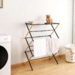 BAOYOUNI Collapsible Clothes Drying Rack Expandable Laundry Hanger Foldable Clothing Garment Towels Dry Holder, Bamboo + Black (43-75) X 37 X 105cm - Image 2