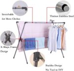 BAOYOUNI Double Poles Clothes Drying Rack Stainless Steel Extendable Folding Laundry Hanger X-Frame Stand Space Saving, Grey (2 Side Same Height) - Image 2