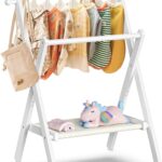 BAMBOOHOMIE Baby Clothing Rack for Baby Shower Pets Dolls, Baby Clothes Rack with Storage Shelf & Double Rods, Toddler Clothes Rack, Mini Closet Baby Shower Rack (White)