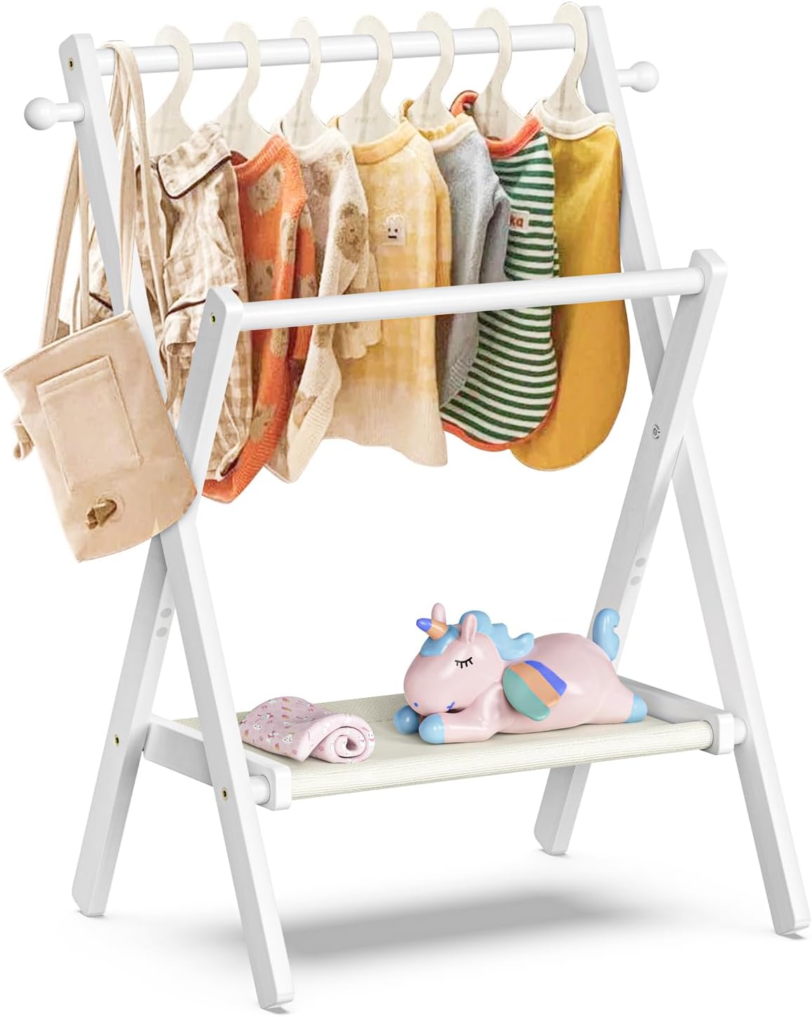 61N-RIHBKUL._AC_SL1500_.jpg BAMBOOHOMIE Baby Clothing Rack for Baby Shower Pets Dolls, Baby Clothes Rack with Storage Shelf & Double Rods, Toddler Clothes Rack, Mini Closet Baby Shower Rack (White) - Image 1