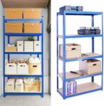 AUTOFU Garage Shelving Unit 5 Tier Garage Warehouse Office Shed Industrial Shelves Heavy Duty Metal Shelf 5 Tier Adjustable Height Boltless Racking Easy to Assemble, 150x70x30cm, Blue - Image 5