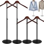 4 Pack T Shirt Display Stand, Adjustable T Shirt Shoulder Stand for Vendor Portable Hanging Wooden Clothes Rack for Clothing Dress Jacket Coat Retail 17-31.5 Inch, Black