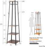 medla metal Freestanding Clothes Hanger Stand: Metal Coat Rack with 4 Tier Wooden Shelves and 8 Hanging Hooks Industrial Cloth Shelf Organizer Hall Stand for Entryway Office Bedroom Corner - Image 2