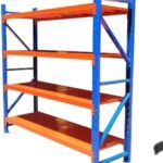 Heavy Duty Metal Warehouse 4 Steps Racing Storage Garage Shelving Steel Shelf Capacity 300kg Each Shelves (250 x 60 x 200cm) (Blue + Orange)