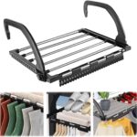 5 Bar Radiator Clothes Airer Rack, Foldable Laundry Drying Rails Stainless Steel Dryer Rack Folding Towel Holder Radiators Hanger For Balcony - Black, 40 X 32Cm