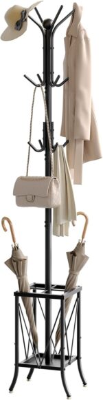 CHOEZON Coat Rack Freestanding, Coat Tree with Umbrella Holder, Entryway Hanger Stand with12 Hooks, Metal Hall Tree for Bags, Coats, Hats, Entryway, Hallway, Living Room, Bedroom, Office Black TYM01BB