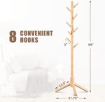 Haddockway Wooden Coat Rack Stand with 8 Hooks New Zealand Pine Adjustable Coat Standing Tree Easy Assembly for Coats, Hats, Scarves and Handbags for Entryway, Hallway, Bedroom, Office - Image 2