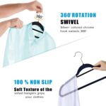 GVTECH Premium Velvet Hangers, [50 Pack] Non Slip and Heavy Duty Velvet Suit Hangers (45cm) with Tie Bar, 360° Swivel Hooks, Sturdy to Hold Jumper, Pullovers, Jackets & Hoodies (50 Pack, Black) - Image 5