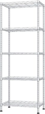 HOMEFORT 5-Shelving Unit, Adjustable Wire Shelving, Metal Wire Shelf Rack Organizer for Kitchen, Pantry, Closet, Bathroom, Laundry,Sliver,21" W x 11" D x 53" H