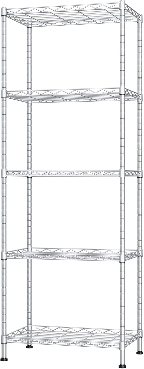 61PXeUAj0ML._AC_SL1500_.jpg HOMEFORT 5-Shelving Unit, Adjustable Wire Shelving, Metal Wire Shelf Rack Organizer for Kitchen, Pantry, Closet, Bathroom, Laundry,Sliver,21" W x 11" D x 53" H - Image 1