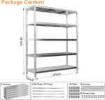 Storage Shelves, 5 Tier Shelf Adjustable Stainless Steel Shelves, Sturdy Metal Shelves Heavy Duty Shelving Units and Storage for Kitchen Commercial Office Garage Storage, 47L X 16W X 59H 1650Lbs Total - Image 2