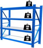 kriston Heavy Duty Metal Warehouse 4 Steps Racking Storage Garage Shelving Steel Shelf Capacity 200kg Each Shelves White and Blue (2m x 0.6m x1m) - Image 3