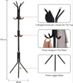 MARKQ Clothes Hanging Stand with 12 hooks Coat Rack for Hat Handbag Scarf Abaya Hijabs Jacket Umbrella Entryway Bedroom Hallway Dormitory Office Cloth Stand Rack, Black - Image 2