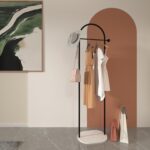 Fashionable Arc Coat rack clothe hanger stand with marble base and tall rail, 175cm tall Garment Rack, Perfect for Long Coats & Dresses. for Bedroom, Living Room, Office & Dining(Black)