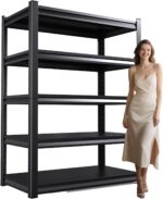 72" H Garage Shelving Heavy Duty Storage Shelves Adjustable Garage Shelves 5 Tier Metal Shelving Unit Utility Rack Shelf for Storage Kitchen Warehouse Pantry, Black (72 "H x 35.5 "W x 15.8" D)