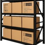 POWERED Heavy Duty Metal Warehouse 4 Steps Racking Storage Garage Shelving Steel Shelf Capacity Size 200 x 60 x 200CM (BLACK+BLACK, 300KG)