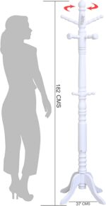 Arfan Easy Coat Hanger 180 SERIES Standing Free standing : Entryway Coat Rack, wooden Coat Hat Rack Tree Stand Hanger Organizer for Jacket, Purse, Scarf Rack, Umbrella and long dress.(White) - Image 3