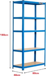 Rhino Racking - 5 Tier Heavy-Duty Industrial Storage Shelves - Blue - 180x90x40cm - Image 2