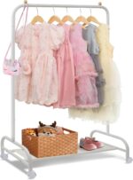 Ygjt Kids Clothes Rail, Childrens Rack Heavy Duty Rail On Wheels, White Portable For Kid Bedroom, Small Dress Up Coat, Skirts, 80X115 Cm