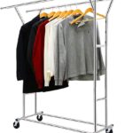 Heavy Duty Double Rail Clothing Garment Rack, Load Capacity Commercial Grade Clothing Garment Racks Heavy Duty Double Rails Adjustable Collapsible Rolling Clothes Rack on Wheels