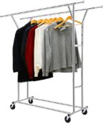 Heavy Duty Double Rail Clothing Garment Rack, Load Capacity Commercial Grade Clothing Garment Racks Heavy Duty Double Rails Adjustable Collapsible Rolling Clothes Rack on Wheels