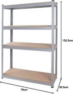 Tactix Storage Shelves 4 Tier Adjustable Garage Storage Shelving, Heavy Duty Utility Rack Shelf Unit for Warehouse Pantry Closet Kitchen, Grey/Brown Dimension: 76W x 30.5D x 152.5H cm- 329103 - Image 2