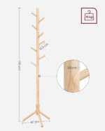 VASAGLE Wooden Coat Stand on Feet Tree Shaped 8 Hooks 3 Adjustable Heights for Clothes, Hats, Bags, Entryway, Living Room, Bedroom, Office, Woody Colour RCR004N01 - Image 5