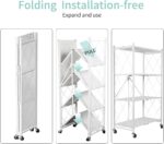 YelaJoy Foldable Standing Shelf with Wheels, 4-Tier Heavy Duty Metal Storage Rack, No Need Install, Units Storage Rack for Kitchen, Garage, Office (White) - Image 4