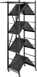 VEVOR 5-Tier Foldable Storage Shelf with Wheels, 28-inch W x 15-inch D x 64-inch H Folding Metal Rack Shelving Unit, Heavy Duty No Assembly Organizer Shelf for Garage, Kitchen, Basement, Black - Image 12