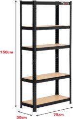 Rhino Racking Heavy-Duty Garage Shelving unit – 5-Tier Steel Storage Shelves, Boltless Shelves, Industrial Shelving, Black, 200kg Per-Tier, 150x75x30cm - Image 2