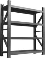 Garage Shelves 4-Tier Storage Shelves, Industrial Metal Utility Shelf Rack, Boltless Assembly, Adjustable Shelving Units For Home Office Pantry Workshop Racking(Black-B,150x50x200 cm)