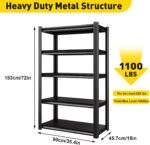 5 Tier Heavy Duty Shelving Units Metal Storage Rack 72 "H x 35 "W x 18" D 1500 lbs Capacity Shelves for Tools and Kitchen Items Adjustable Shelf for Garage Warehouse Pantry Closet Kitchen - Image 3