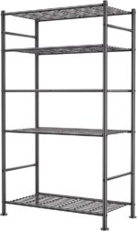 BolDuck 5 Tier Shelf Organizer Rack, Metal Shelving Unit with Adjustable Leveling Feet, Space-Saving Storage Shelves for Garage Closet Laundry Bathroom Kitchen Pantry, 33.07”Wx12.6”Dx72.04”H,Black
